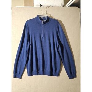 Nordstrom Merino Wool Henley Sweater 1/4 Zip  Mens XL Blue Preppy Small Flaw